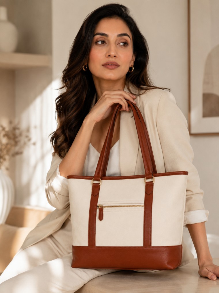 House of Velore Signature Tote – Ivory & Cognac