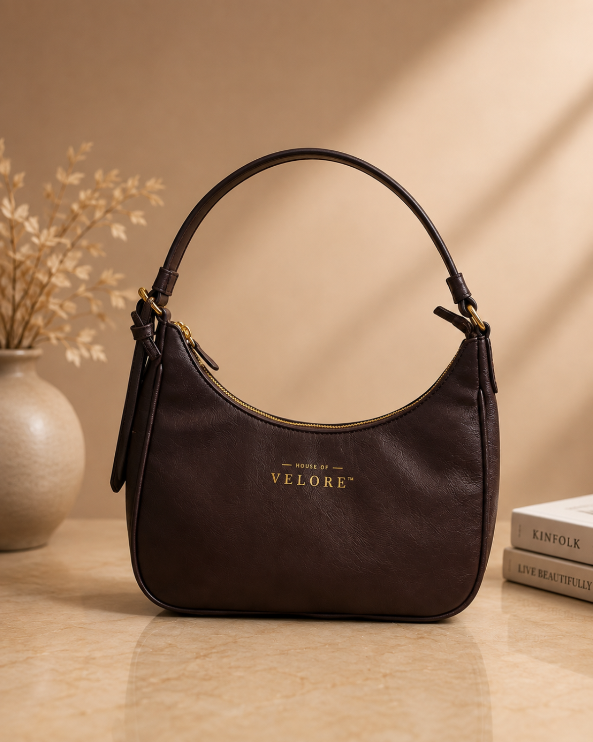 House of Velore Premium Vegan Leather Hobo Shoulder Bag - Espresso Brown